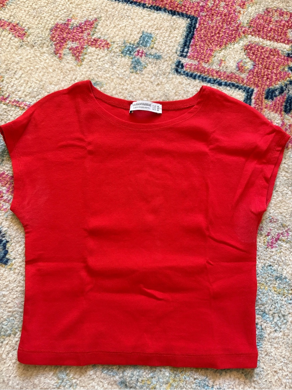 stradivarius Women’s Red Ribbed Tee